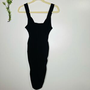 Black Peekaboo Tank Side Ruching Body Con Dress